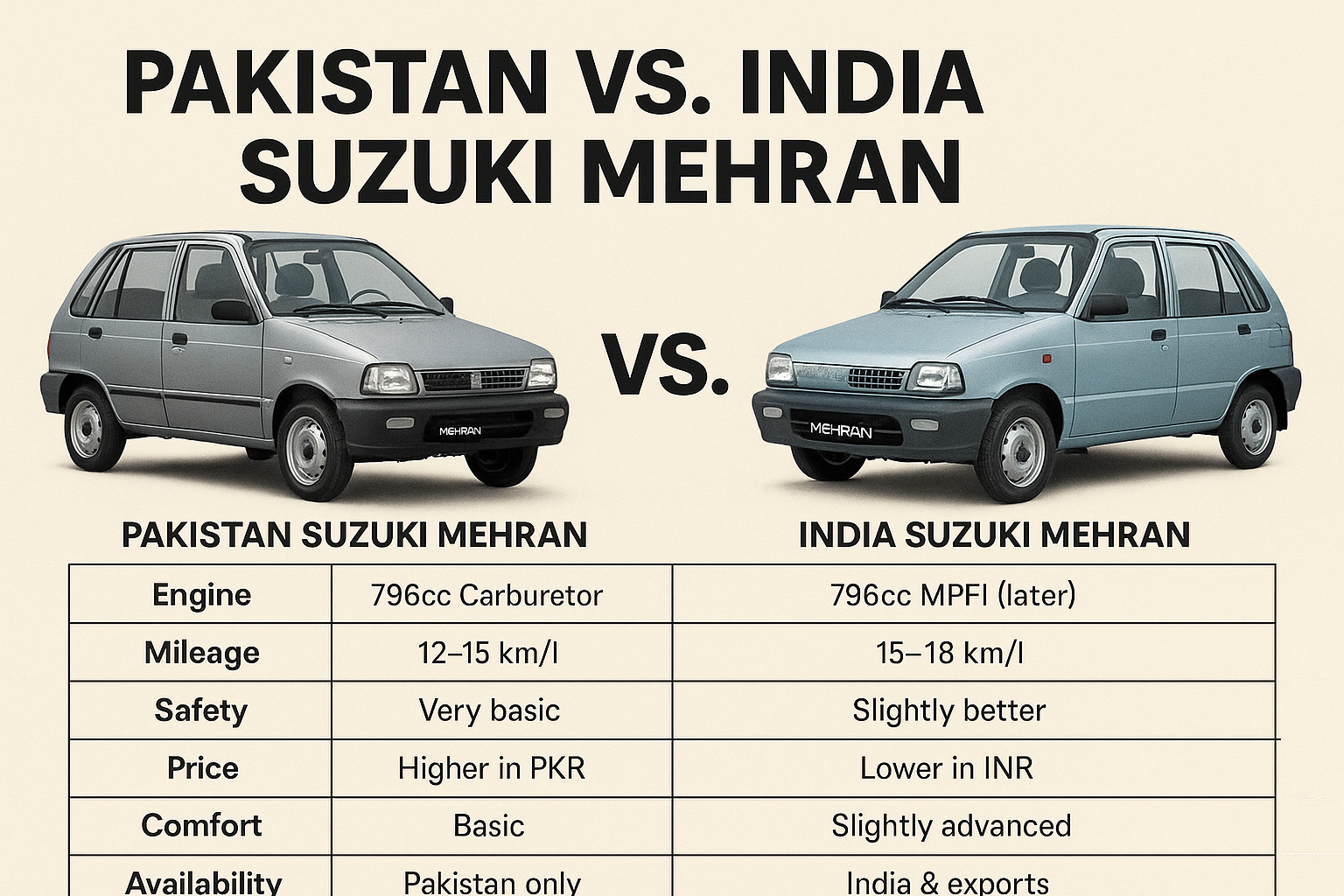 Pakistan vs. India Suzuki Mehran: A Complete Comparison Guide