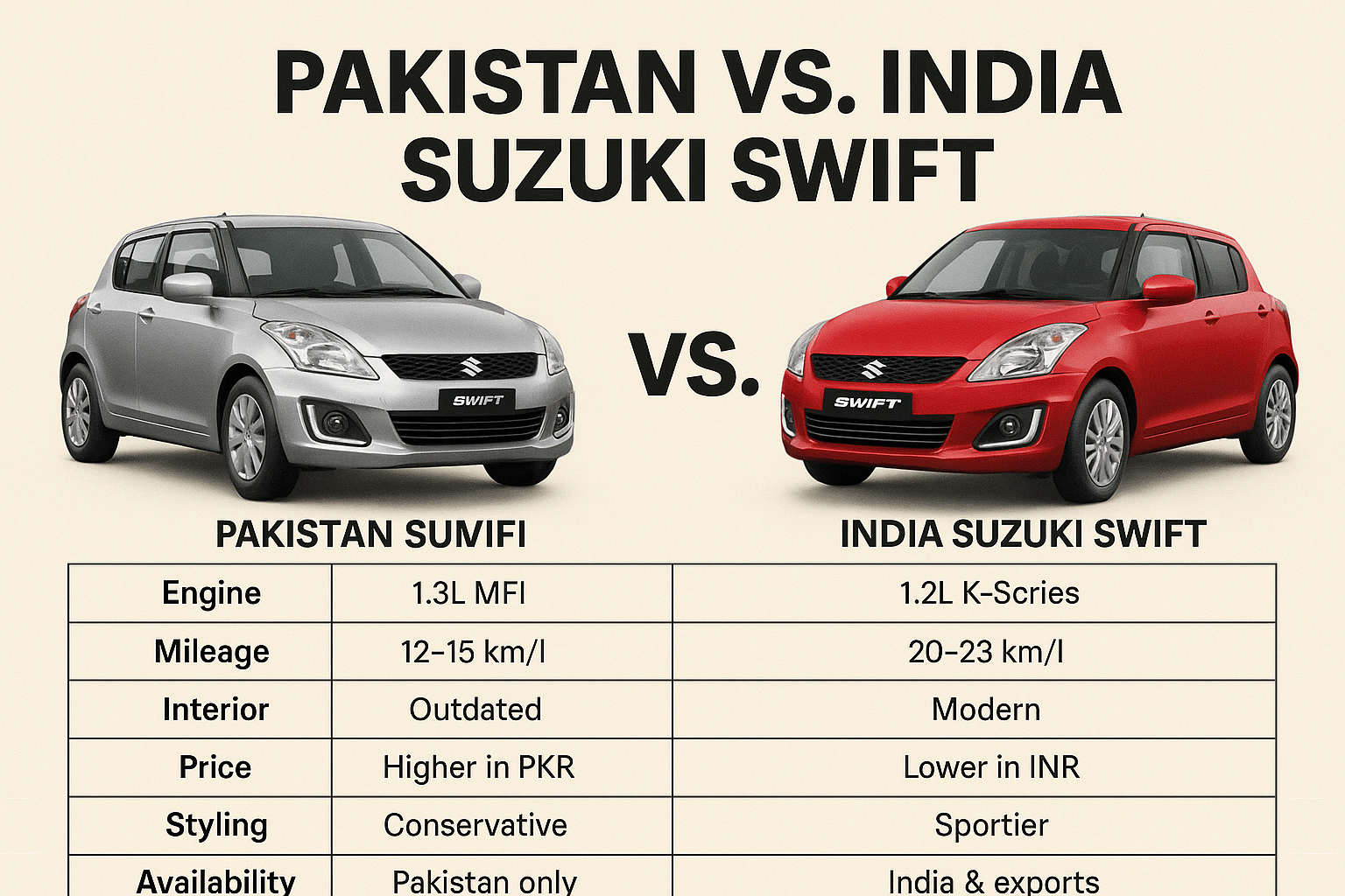 Pakistan vs. India Suzuki Swift: Complete Comparison & Buyer’s Guide 2025